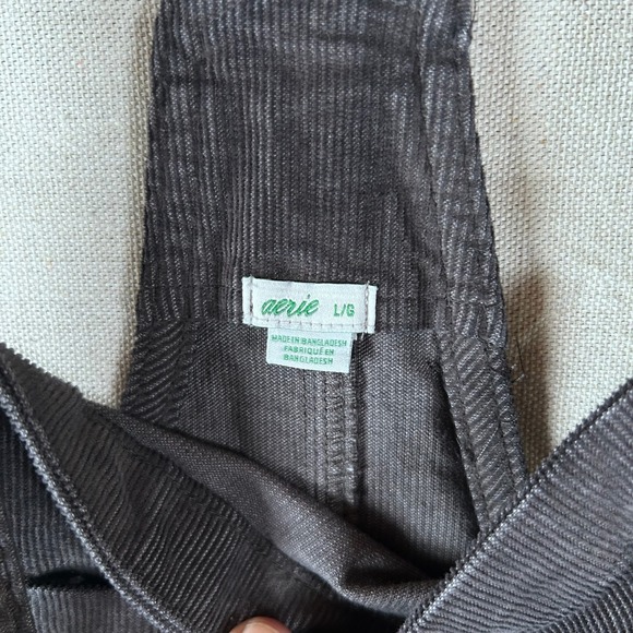 Aerie Charcoal Grey Corduroy Relaxed Overalls Large Bib Pocket Straight Leg - Picture 2 of 9